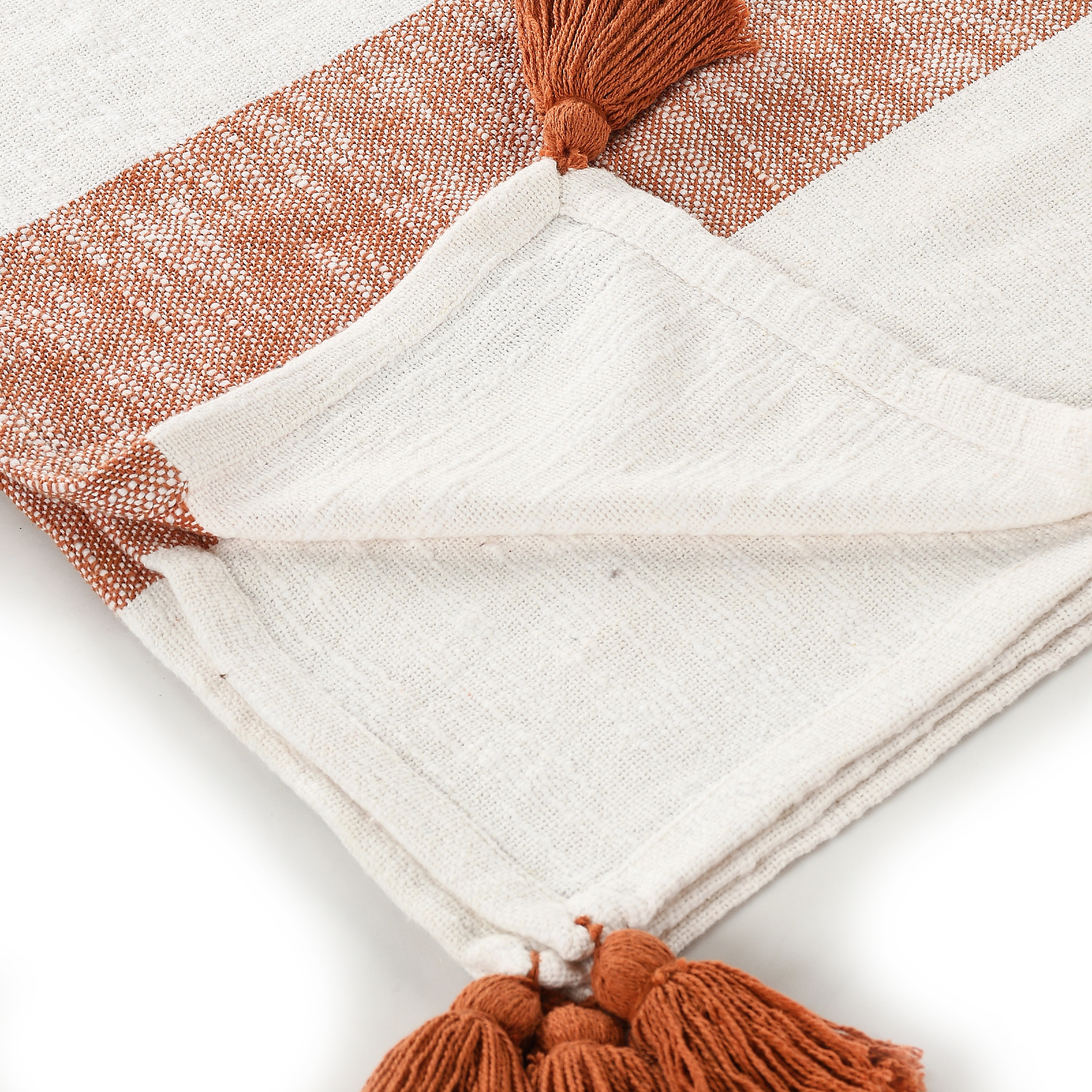 Ox Bay Orange Coastal Striped Adult Cotton Throw Blanket, 50" x 60"