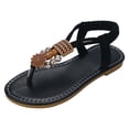 thumbnail image 6 of Girls Flip Flops Casual Boho Beaded T-Strap Flat Sandals Elastic Ankle Strap Lightweight Summer Beach Shoes Black 13 Little Kid, 6 of 6