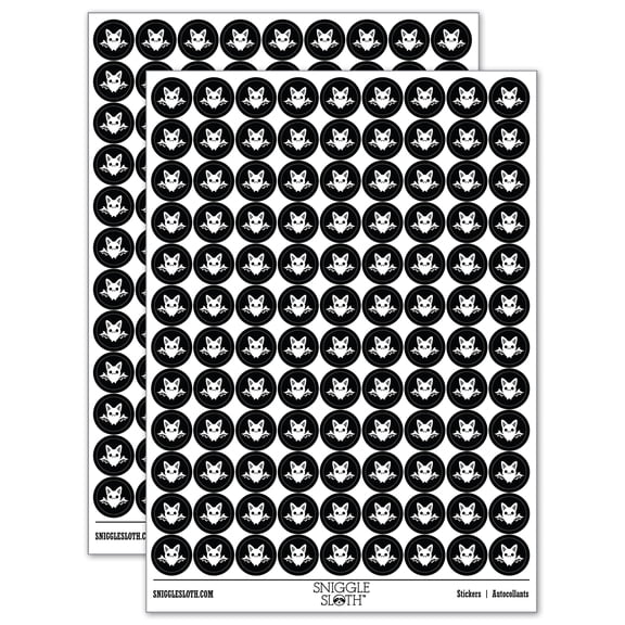 Sweet Kawaii Chibi Bat Flying Cat Halloween 200 Round Stickers - Black - Gloss Finish - 0.50" Size