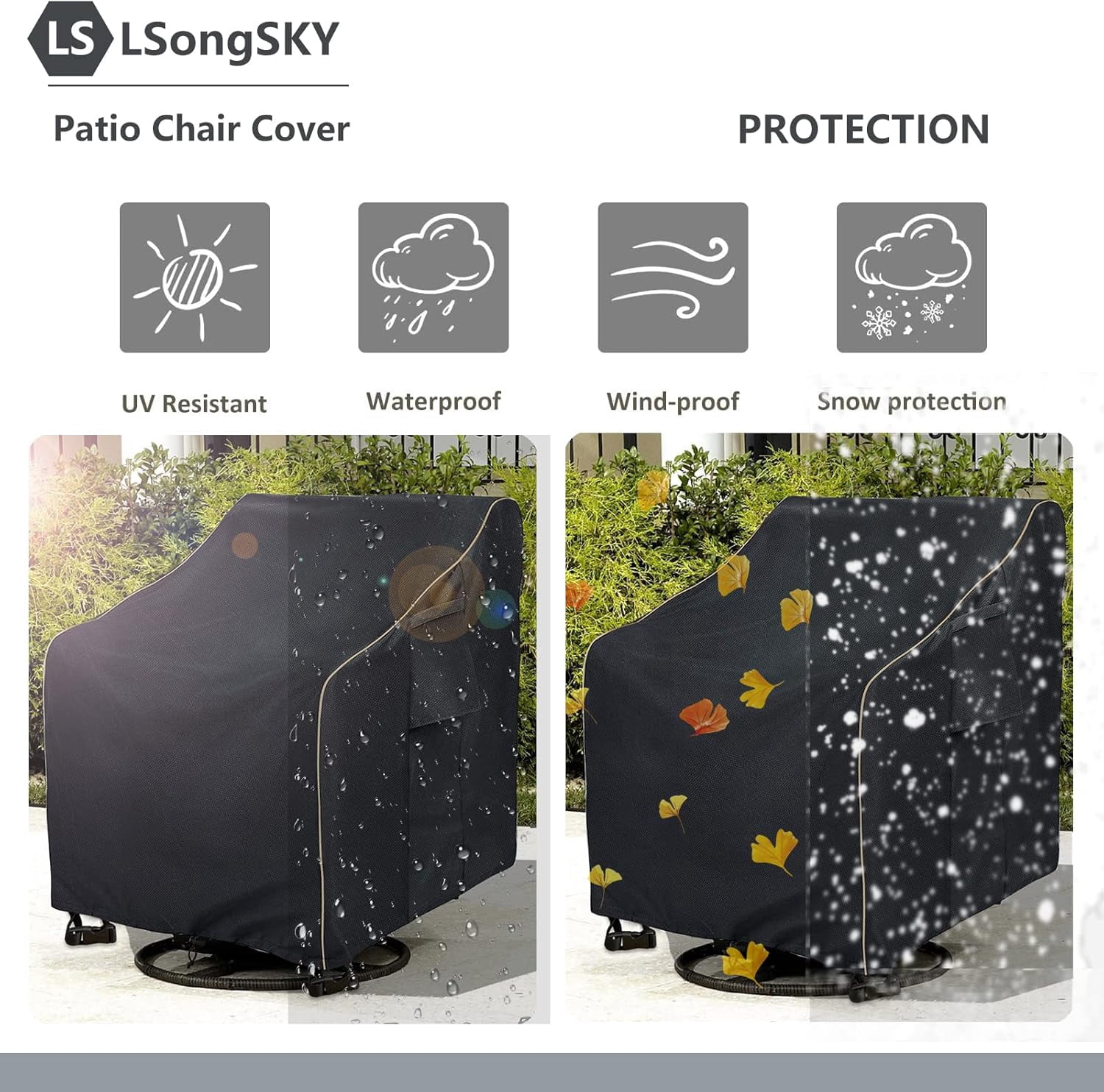 2 Pack Outdoor Swivel Lounge Chair Cover,100% Waterproof Heavy Duty Outdoor Chair Covers, (33 W x 35 D x 38.5 H inches) Patio Furniture Cover for Swivel Patio Chair, Black