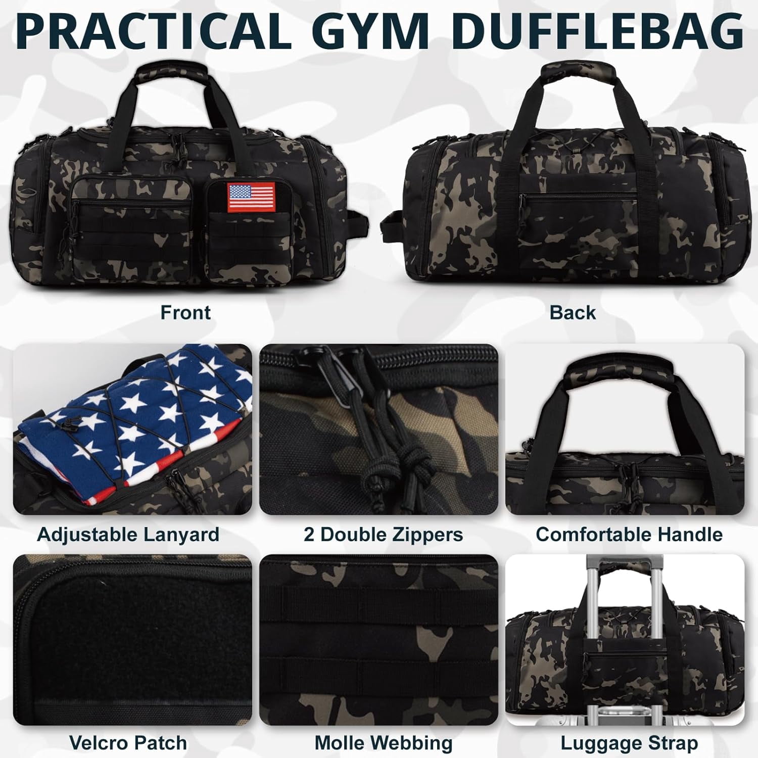 25.6In Gym Bag for Men, 50L Large 3 in 1 Sports Travel Duffle Bag with Shoes Compartment,Water Resistant Travel Backpack Weekender Overnight Bag with Wet Pocket for Women Camping Touring