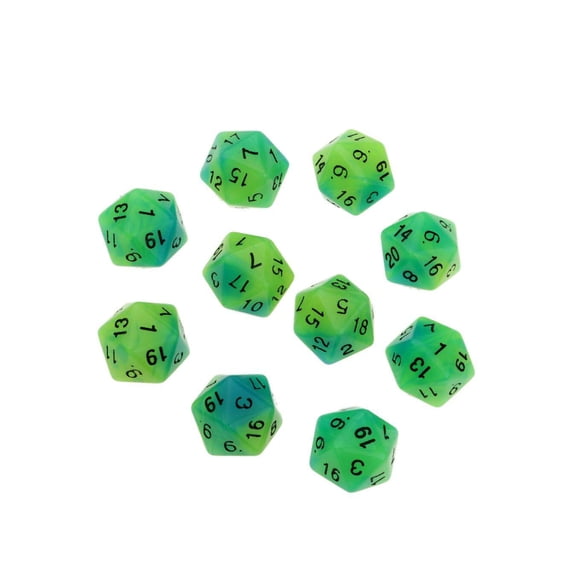 10pcs Luminous Multi-Sided Dice Noctilucent D20 Dice Role Playing Dice Set for D&D TRPG Game Blue+Green