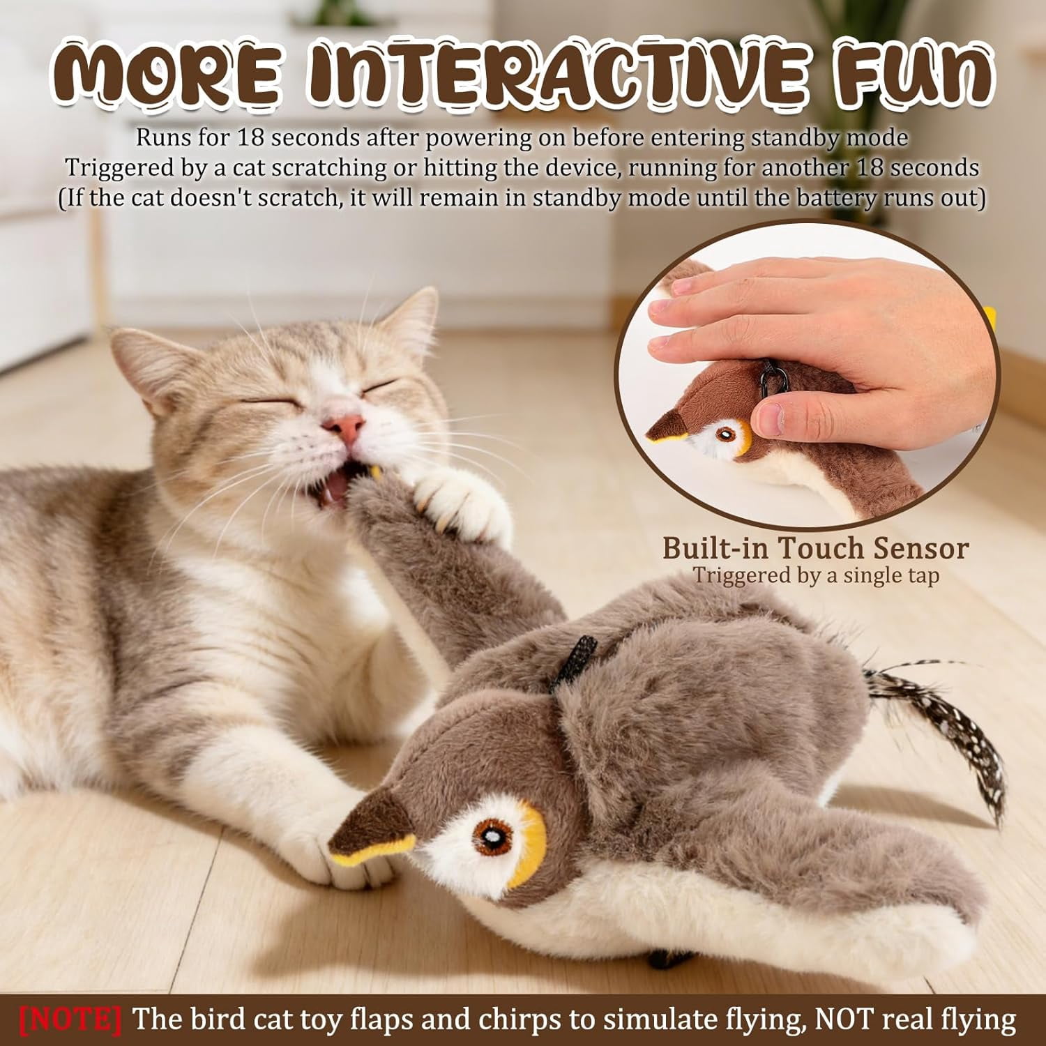CLIQKWEN Interactive Chirping Flying Bird Cat Toys for Indoor Cats - Electric Sparrow Toy with Flapping Wings, Realistic Plush Pet Toy for Boredom Relief, Pajarito Volador Para Gatos