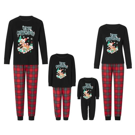 

Tregren Matching Family Pajamas Sets Christmas PJ s with Letter and Plaid Printed Long Sleeve Tee and Bottom Loungewear