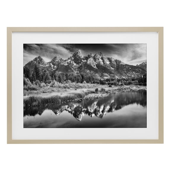 Stupell Industries Farmhouse Teton Mountain Reflections Birch Framed Print Under Glass, 20 x 14, by Rick Berk