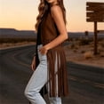 thumbnail image 5 of Vests for Women Western Fringe Sleeveless Vest Hollow Cutout Open Front Layering Jackets Brown XL, 5 of 9