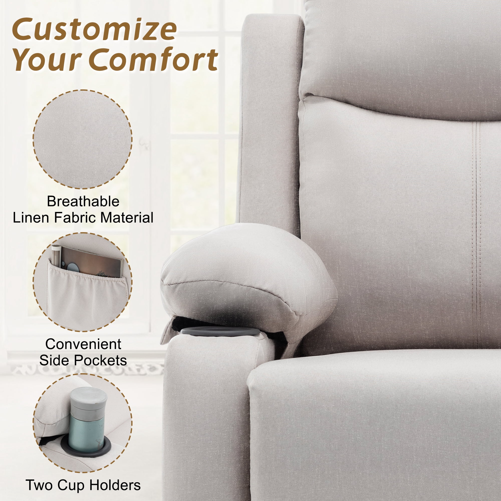 Korser Manual Small Recliner Chair with Fixed Base for Small Spaces Linen Fabric for Living Room,Beige