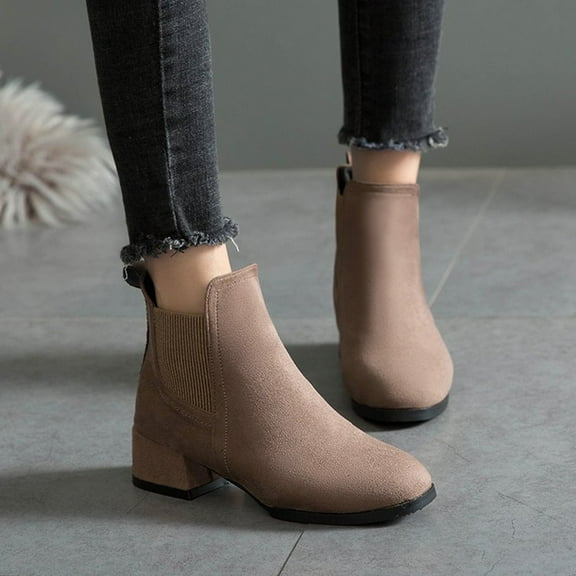 symoid Womens Booties and Ankle Boots- Sleeve Mid Heel Thick Heel Low Tube Suede Casual Short Boots Brown 41