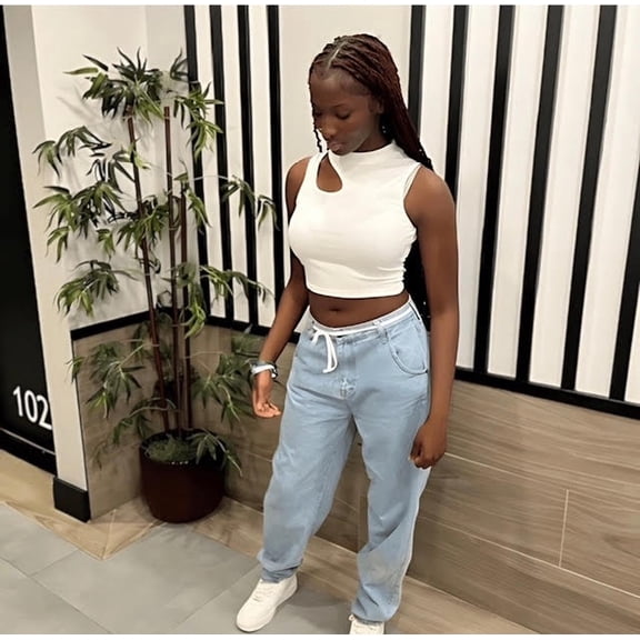 White Ribbed Crop Tank Top Keyhole Cutout Women's Size Medium Y2K Trendy