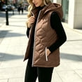 thumbnail image 5 of Women's Quilted Puffer Vest Zip Up Stand Collar Sleeveless Outerwear Detachable Hood Padded Gilet Casual Fall Winter Warm Layering Jacket Khaki, 5 of 8