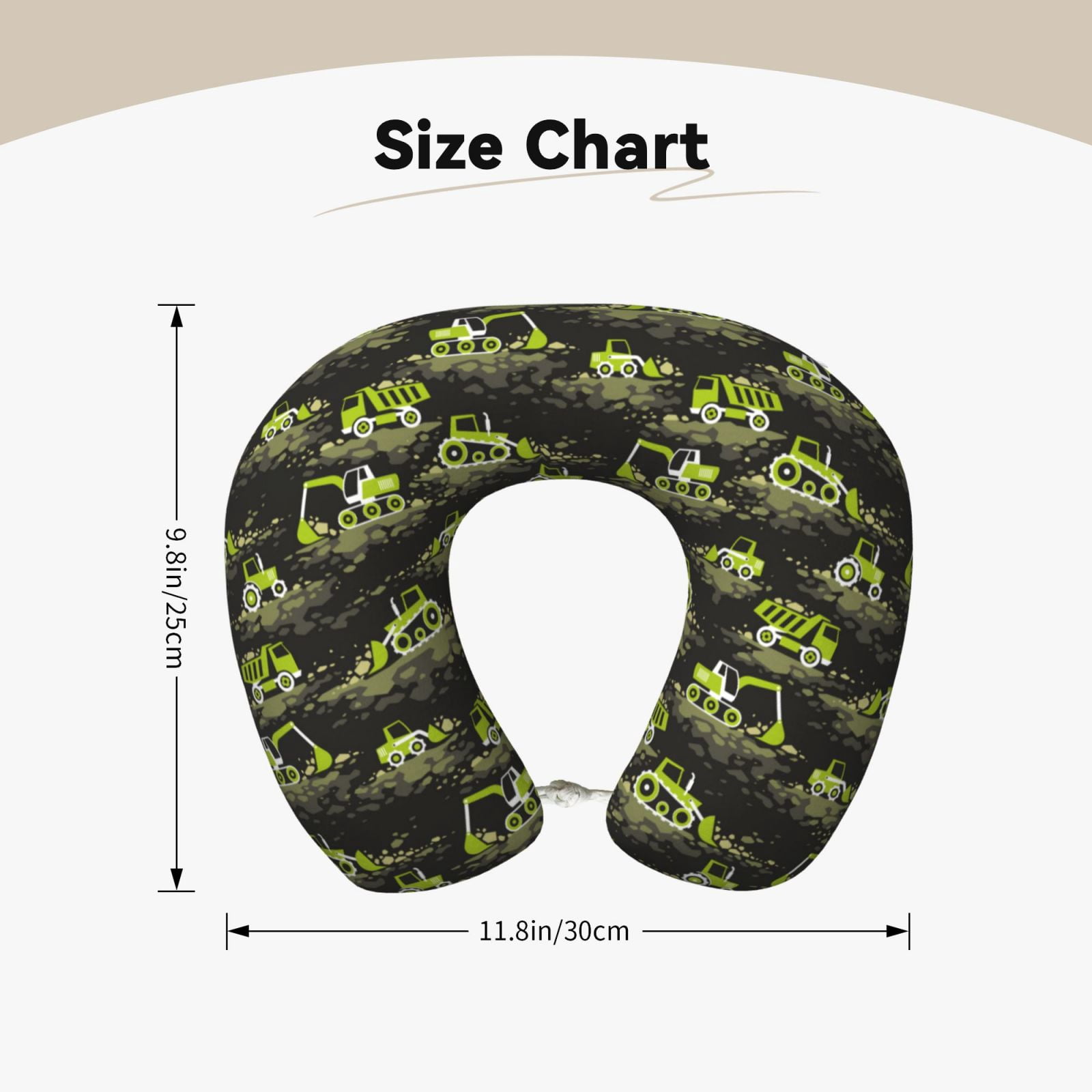 Xecao Light Green Excavator Print Memory Foam Cervical Neck Pillow Versatile U-Shaped Pillows for Home,Office,Camping,Travelling,Soft Washable Cover