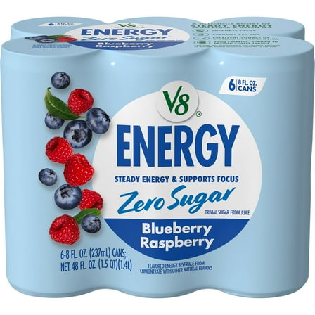 V8 Energy Zero Sugar Blueberry Raspberry Energy Drink, 8 fl. oz. Can (6 Pack)