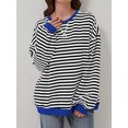 thumbnail image 5 of TEMOFON Women Long Sleeve Tops Crewneck T Shirts Casual Striped Shirts Color Block Tops Loose Pullover Fall Winter Sweatshirts for Women Oversized Fashion Tunic Tops Outfits Size M, 5 of 6