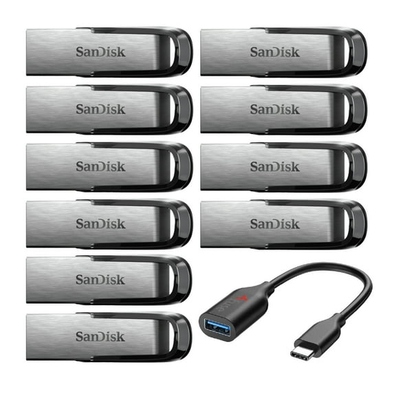 SanDisk 32GB Ultra Flair USB 3.0 Flash Drive (10-Pack) with USB-C Adapter