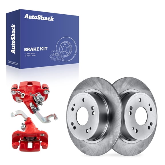 AutoShack Rear Solid Brake Rotors Calipers Red 4-PC Brake Kit Replacement for 2015 Honda Civic 2016-2018 Acura ILX 11.1" (282 mm)
