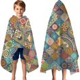 thumbnail image 3 of Multicolor Ethnic Geometric and Floral Pattern Hooded Bath Towel，60"x35" for Ages 3 To 12 Kids, Quick Dry Lightweight Soft Microfiber Hood Beach Towel Cover Up for Kids, 3 of 7