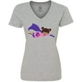 thumbnail image 3 of Inktastic African American Girl, Purple Cape, Superhero Girl Women's V-Neck T-Shirt, 3 of 5