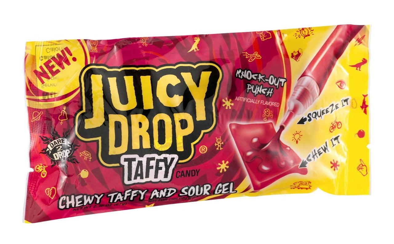 192 PACKS : Juicy Drop Taffy Candy Chewy Taffy And Sour Gel Knock-Out Punch 2.65 OZ by