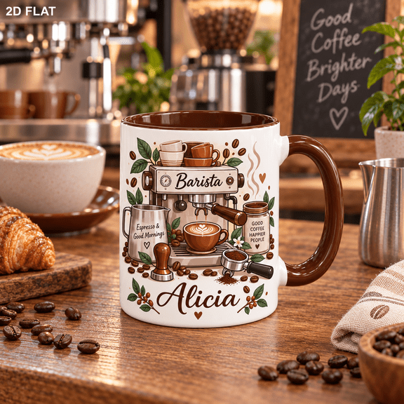 Ceramic Coffee Mug Personalized Espresso Machine Design for Barista Gifts
