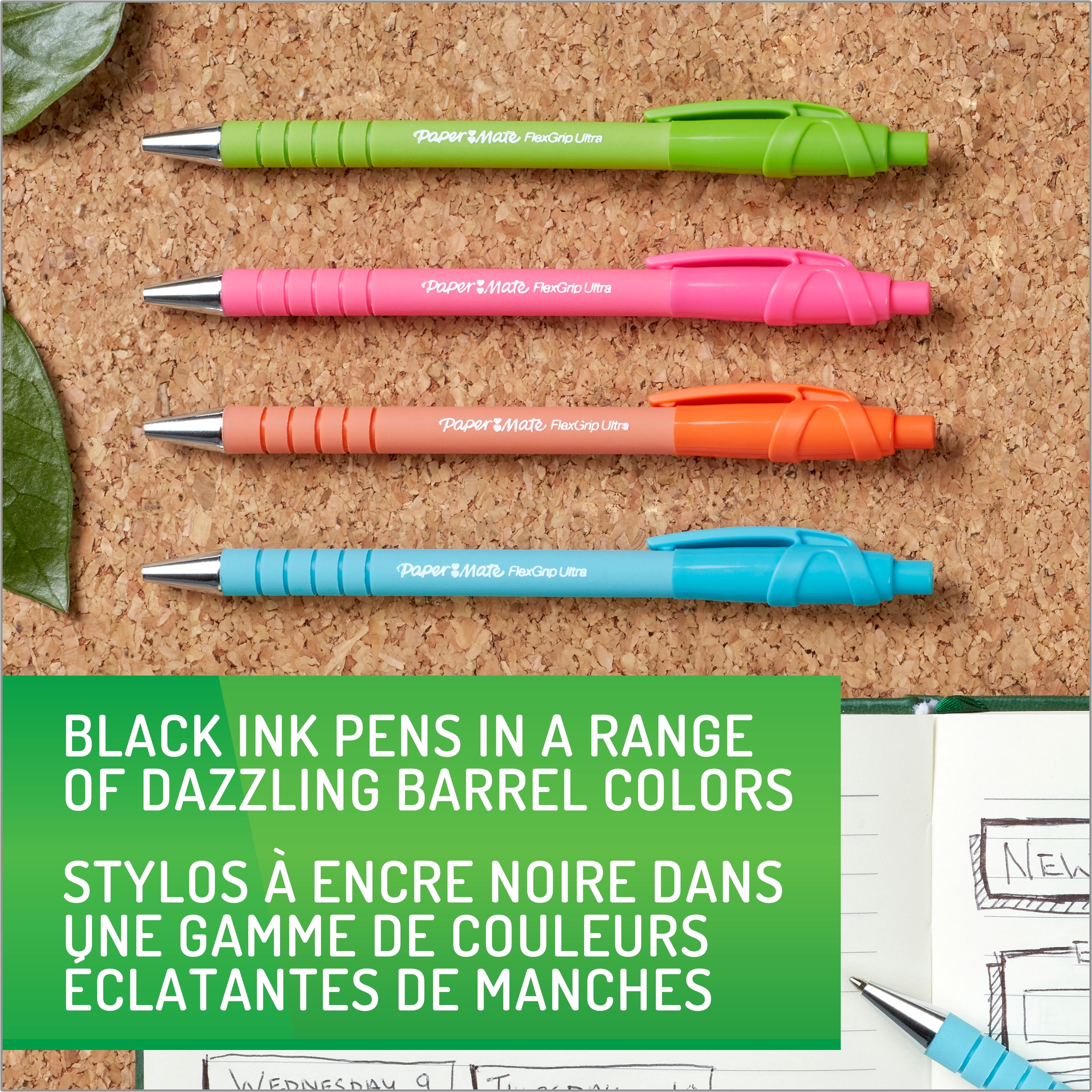 Paper Mate FlexGrip Ultra Ballpoint Pens, Medium Point (1.0 mm), Retractable, Black Ink, Assorted Barrel Colours, 4 Count