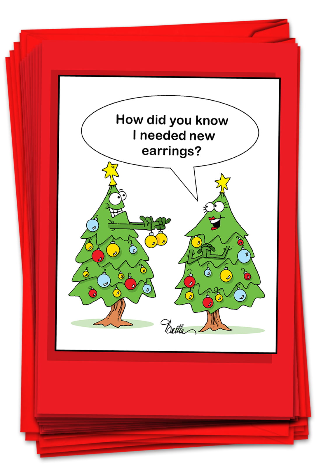 12 Christmas Greeting Cards Boxed - Funny Xmas Tree Humor ...