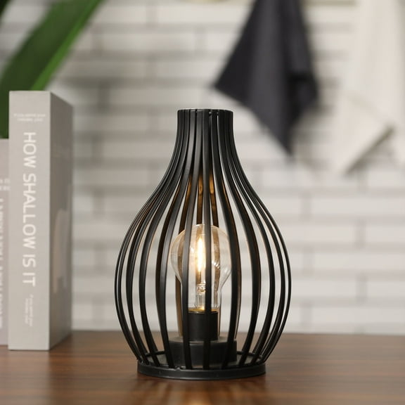 Metal Vase Shaped Table Lamp with 6H Timer for Home Patio Garden(Black)