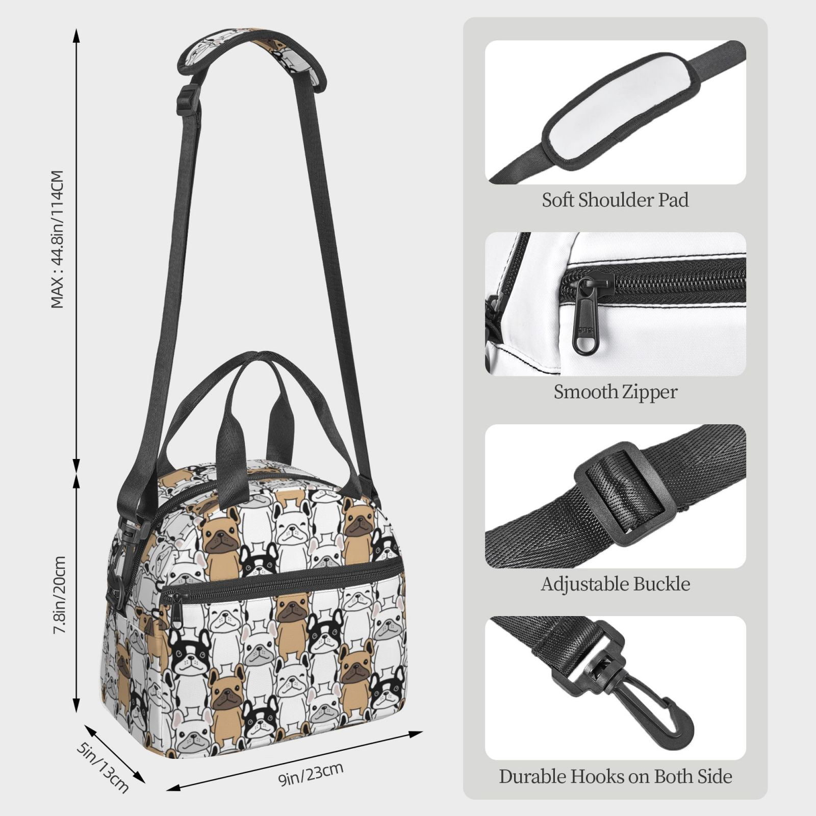 Naloa French Bulldog 2 Print Lunch Bag for Women & Men Insulated Lunch Box or Cooler Lunch Tote Bags for Work, Travel, Outdoor