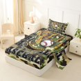 thumbnail image 2 of Castle Fairy Vintage Baseball Twin Sheets 3pcs, Camouflage Glove Pattern Bedding, Green Brown,1 Fitted Sheet, 1 Flat Sheet and 1 Pillowcase, 2 of 6