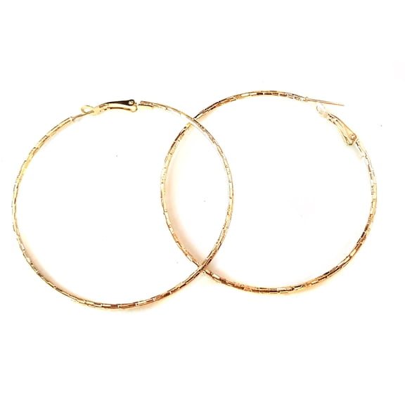 Hoop Earrings Thin Lightweight Earrings Large 3 inch Gold Tone Textured