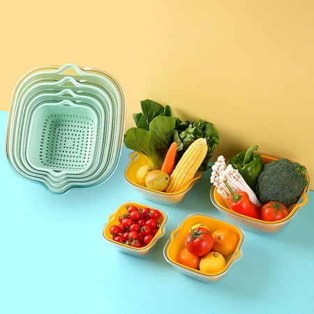 

Waroomhouse Drain Basket Double Layer Fine Mesh Multi-function Vegetable Fruit Washing Basin Kitchen Gadget