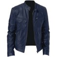 thumbnail image 1 of Men's Stand Collar Slim Fit Leather Jacket Zipper Pocket Decorative pu Leather Biker Men's Jacket, 1 of 6