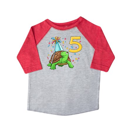 

Inktastic 5th Birthday Cute Turtle in Party Hat with Confetti Gift Toddler Boy or Toddler Girl T-Shirt