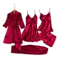 thumbnail image 1 of Conjunto de pijama satinado para mujer, 5 piezas, con paneles de encaje, boda 2024, 1 of 4