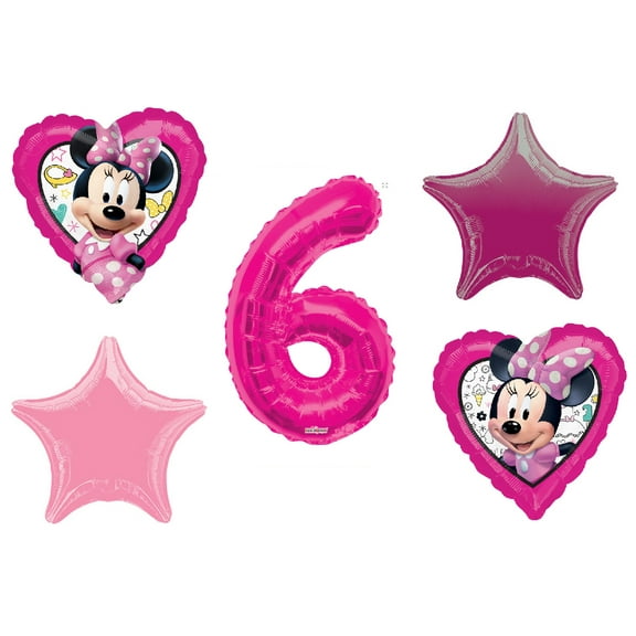 Minnie Mouse Happy Helpers Heart Shaped 6th Birthday Party 5 Piece Mylar Balloons