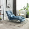 thumbnail image 4 of MAYEERTY Velvet Chaise Lounge Indoor,Button-Tufted Upholstered Chaise Lounge Chair with Pillow for Bedroom Living Room Office，Light Blue Velvet, 4 of 5