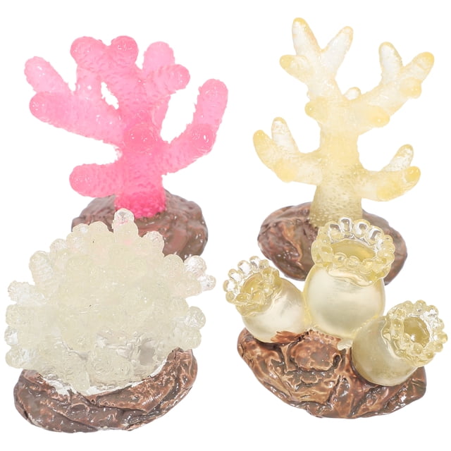 Adorno de planta de Coral para acuario, decoración de estatua de Coral que brilla en la oscuridad, 4 Uds.