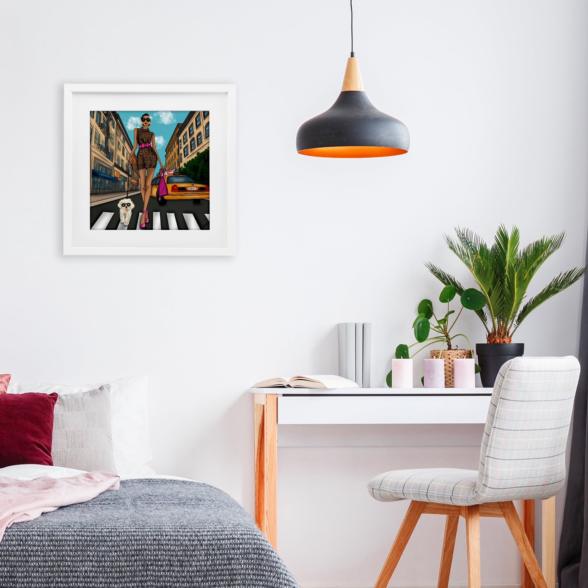 Stupell Industries Fashion Girl in Big City White Framed Print Under Glass, design by Tara Boone