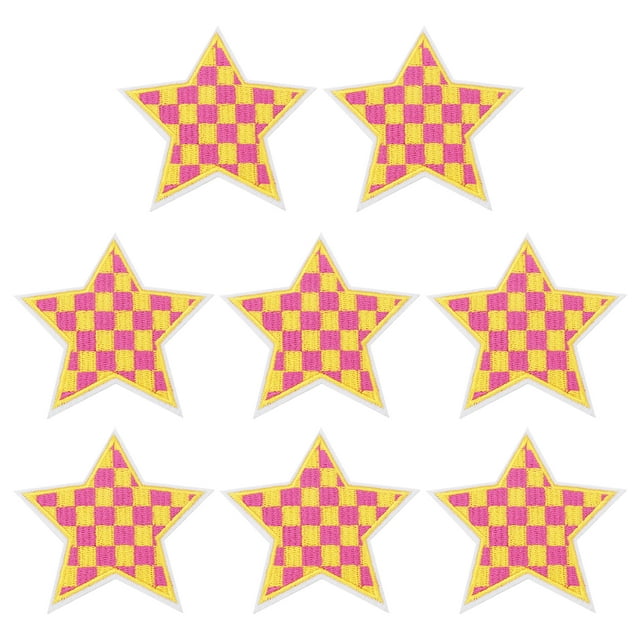 Uxcell 8 Pcs Parches Bordados en Forma de Estrella para Planchar, Apliques Bordados, Parches para Chaquetas, Colección de Denim, Ropa, Vestidos, Sombreros, Jeans, Accesorio de DIY, Amarillo/Rojo Rosa
