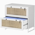 thumbnail image 2 of 2-Drawer Rattan Filing Cabinet with Lock, White Boho Office Storage Cabinet with Adjustable Hanging Bar for Letter & Legal Files, Printer Stand for Home Office or Living Room, 2 of 7