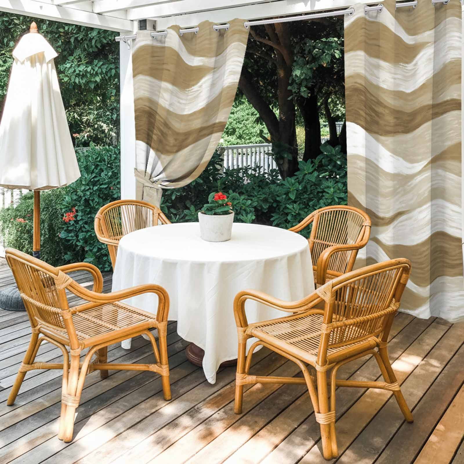 Brown Ocean Waves Outdoor Curtains for Patio, Abstract Modern Ombre Stripes Sunshade Privacy Drapes Grommet Waterproof Outside Curtains for Porch/Cabana/Balcony 54"x 108", 1 Panel