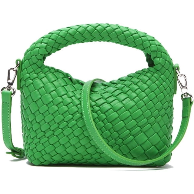 LHSHID Women Woven Tote Small Crossbody Bag, Weave Quilted Purse Square Shoulder Bag Woven Handbag with Detachable Strap