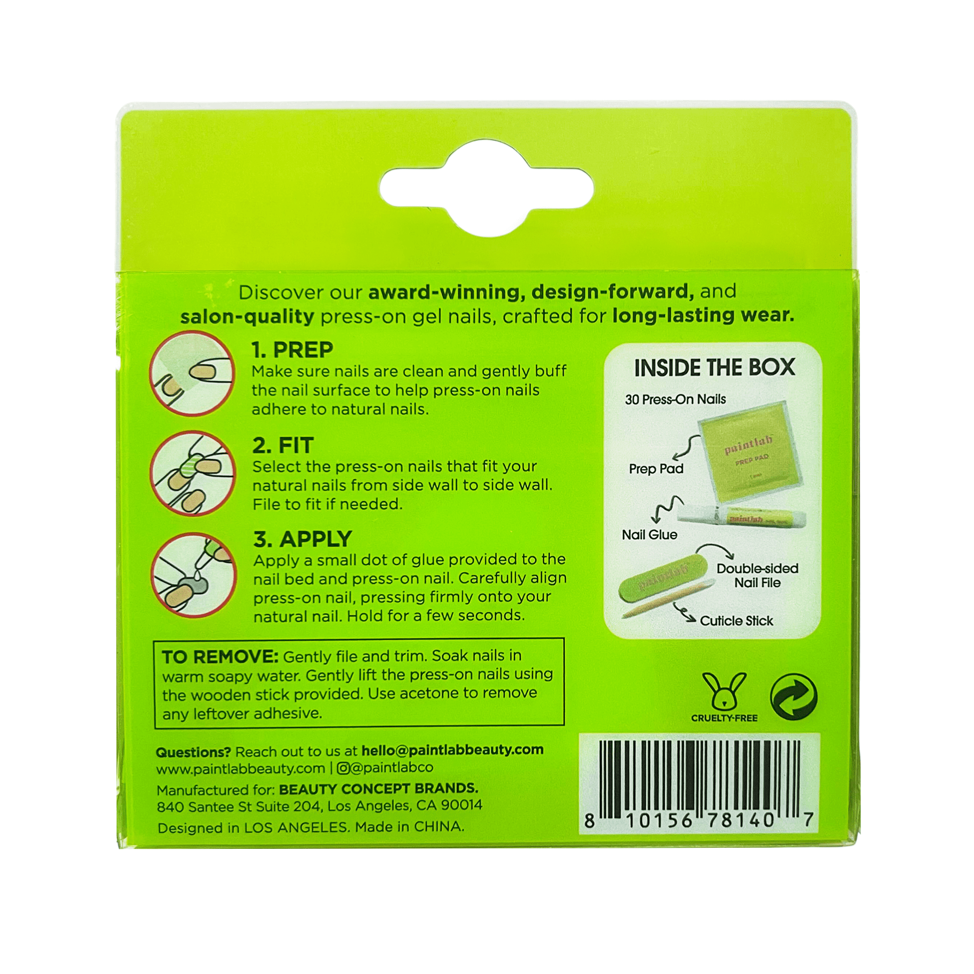 PaintLab Short Almond Press On Nails 3D, Prima Ballerina, Black, 30 Count