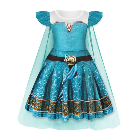 Benylion Girls Blue Princess Dress up with Cape Halloween Cosplay Costume Toddler Kids Princess Dresses Flutter Sleeve Birthday Fancy Party Outfits for 5-6 Years