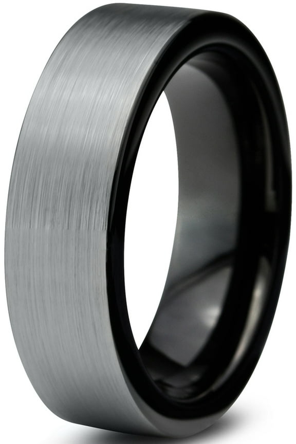 Tungsten Wedding Band Ring 6mm for Men Women Comfort Fit Black Pipe Cut Brushed Lifetime Guarantee Size 5
