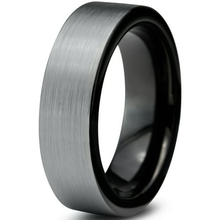 - Tungsten Wedding Band Ring 6mm for Men Women Comfort Fit Black Pipe Cut Brushed Lifetime Guarantee