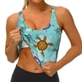 thumbnail image 3 of Daiia Turtles And Sea Printed Women's Sports Bra, Breathable Activewear Bra with U-Back Design and Removable Pads, Comfortable and Supportive for Yoga, Workout-Large, 3 of 8