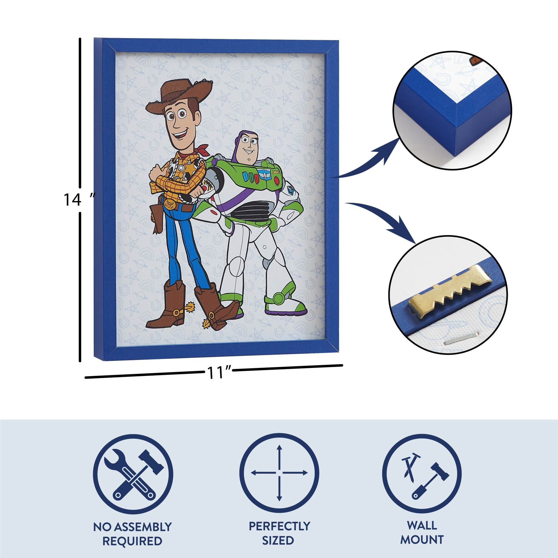 Disney Pixar Toy Story Buzz and Woody Canvas Wall Art with Blue Frame, Modern Kids Room Decor
