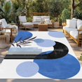 thumbnail image 2 of Boho Middle Century Outdoor Rug 5x7 Ft - Reversible Patio Rug Outdoor Camping Rugs, Abstract Blue Geometric Botanical Washable Indoor Outdoor Area Rugs, Non-Slip Outdoor Carpet Runner for Deck/Porch, 2 of 8