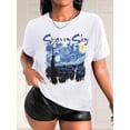 thumbnail image 1 of Vibrant Art Landscape Oil Painting Graphic Short Sleeves Tee - Round Neck, Breathable, Moisture-Wicking, Quick-Drying, Casual Workout Top for Women - Activewear, Sports, Fitness, and Everyday Wear, 1 of 7