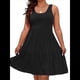thumbnail image 1 of Vestidos de Verano para Mujer, de Gran Tamaño, con Hombros Descubiertos, Lisos, Sin Mangas, con Volantes en el Bajo, Vestidos Cortos con , Negro XXXL, 1 of 7